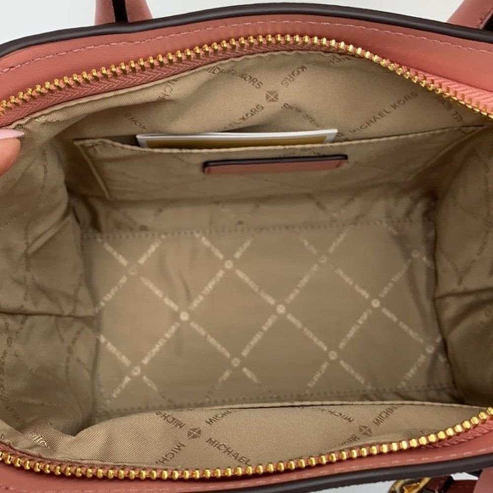 Michael Kors Avril Small Logo Top-Zip Satchel Sunset Rose - Picture 6 of 16